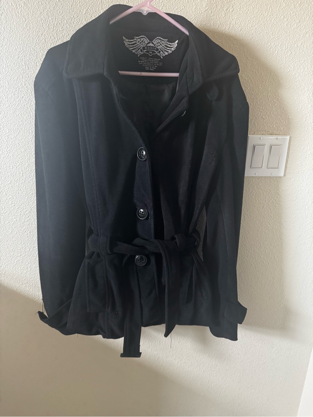 Rosio Black Coat with Silver Wing Logo